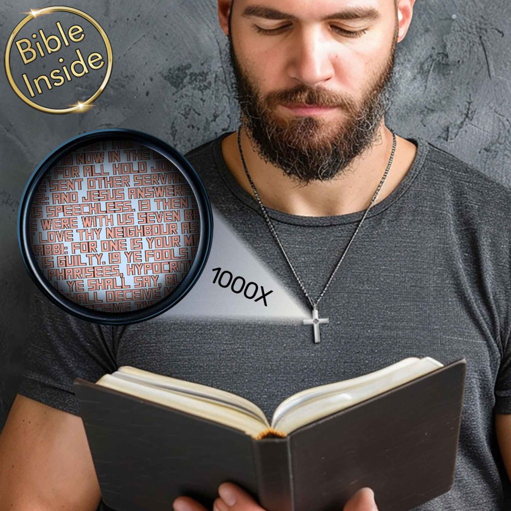 NanoBible Cross Necklace for Men with Bible Inside My Nano Jewelry