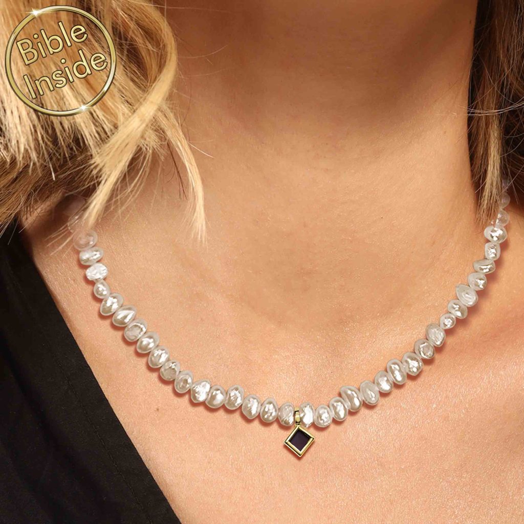 Necklace Shop Pearl String With Square Bible Pendant From My Nano Jewelry